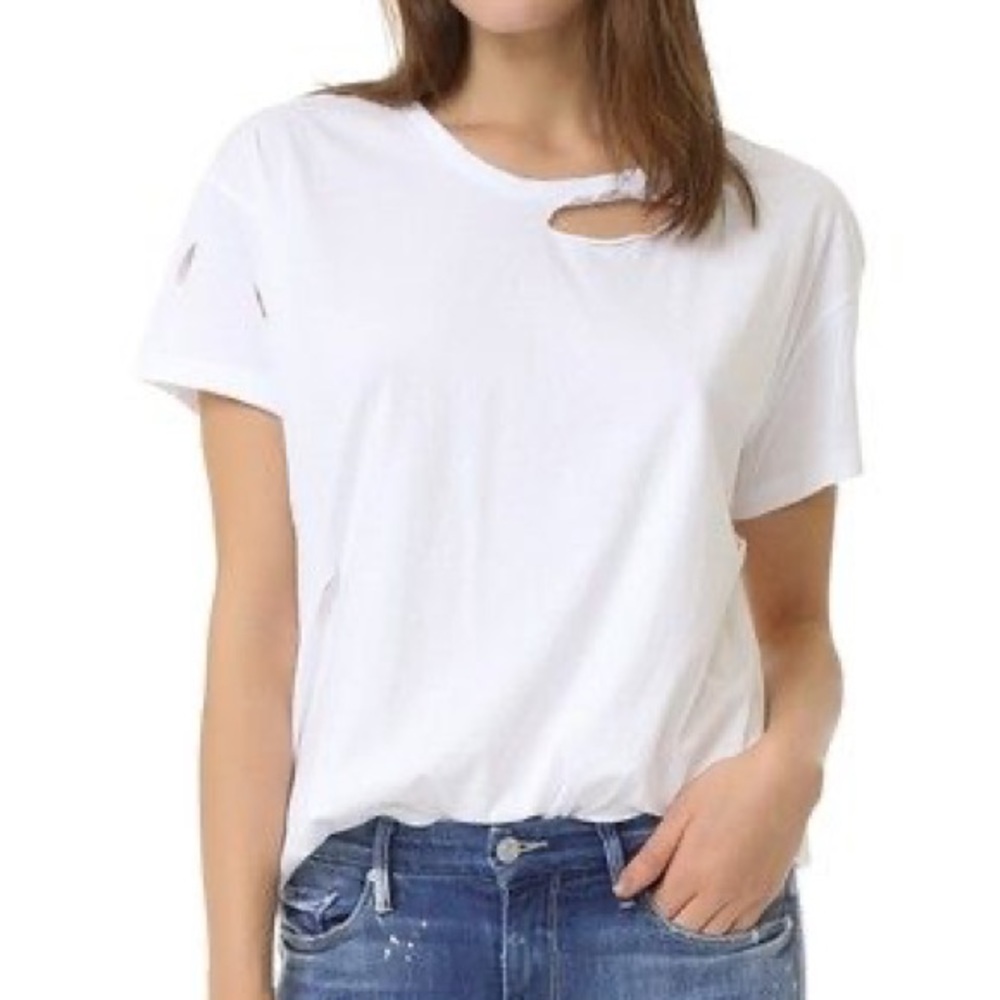 Anine Bing Distressed White Tee Shirt